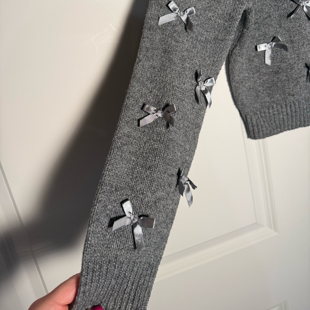 RSQ Gray Women's Cardigan with Bow Details - Picture 2 of 5